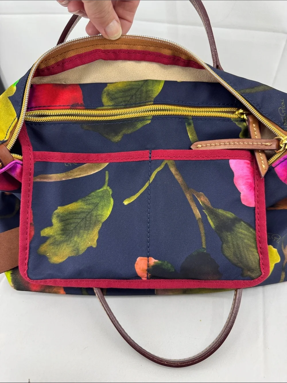 Roberta Pieri Robertina Navy Floral Classic Mini Tote Bag Italian Shoulder Purse